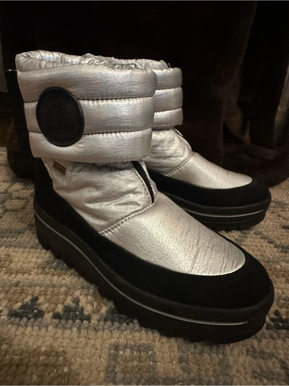 EUC Pajar Tarina Waterproof Faux Fur Silver Metallic Platform Snow Boots - 38